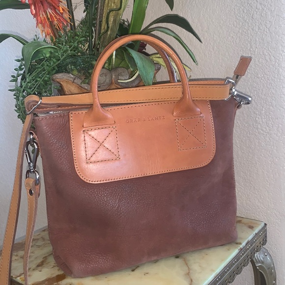 GRAF & LANTZ All Leather shoulder bag, zip top/inside pocket, double handles EUC - Picture 4 of 9